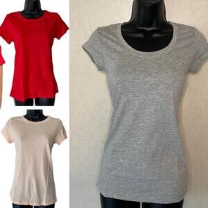 3-pcs ACTIVE BASIC Women's Round Neck Short Sleeve Tee Basic Top T-shirt, LARGE